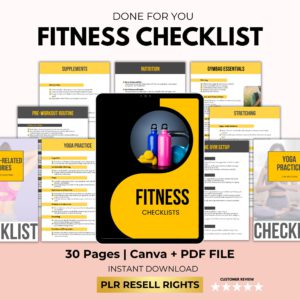 Fitness & Wellness Checklist Bundle (30 Pages) – PLR Resell Rights | Canva Editable